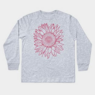 Viva Magenta Sunflower Floral Line Drawing Kids Long Sleeve T-Shirt